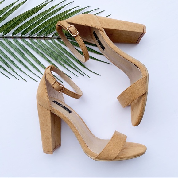 Daily Shoes Shoes - DAILY SHOES Camel Suede Ankle Strap Stacked Heels